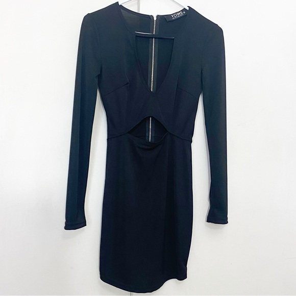 YOINS keyhole neck open abdomen long sleeve knit dress exposed back zipper XS - Picture 2 of 4
